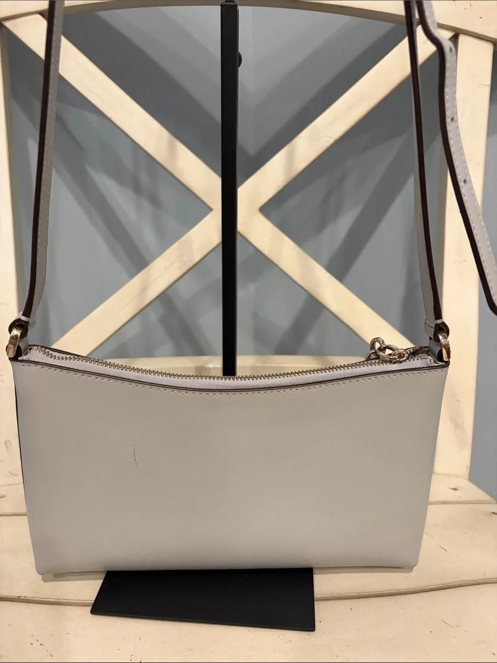 kate spade Sadie Pale Gray Saffiano Crossbody with Gold Hardware